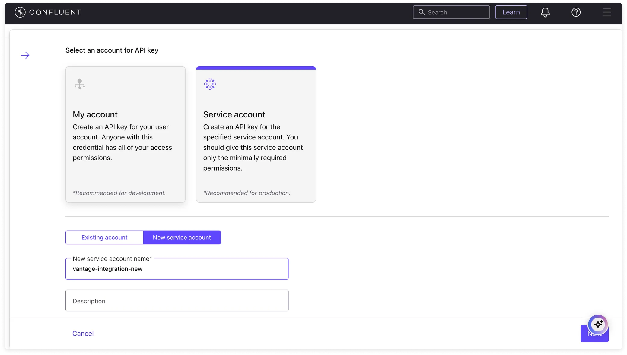 Adding a service account for the key