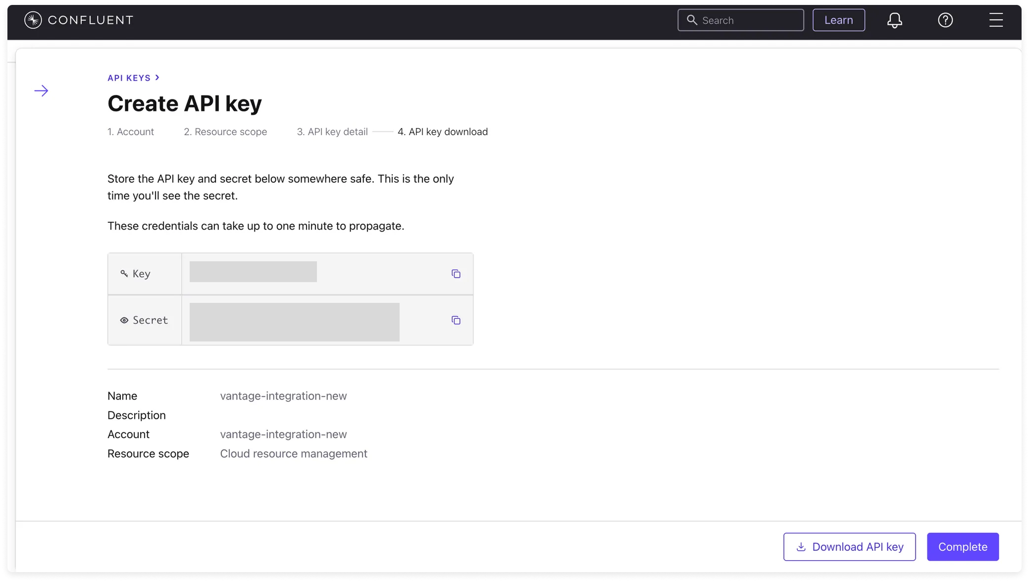 Copy the newly generated key