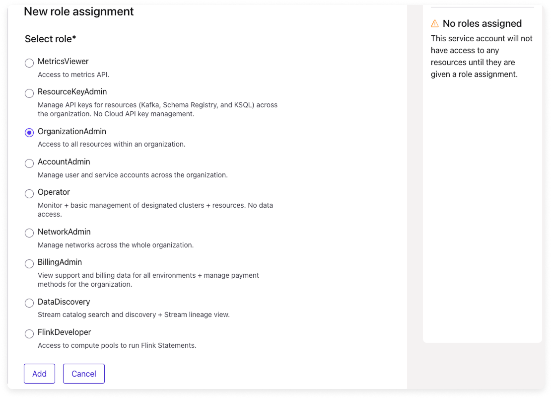 Confluent selecting a role