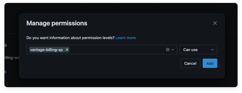 Manage permissions for service principal