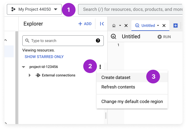 Create BigQuery dataset menu