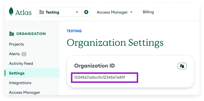 Obtain Organization ID in MongoDB Atlas
