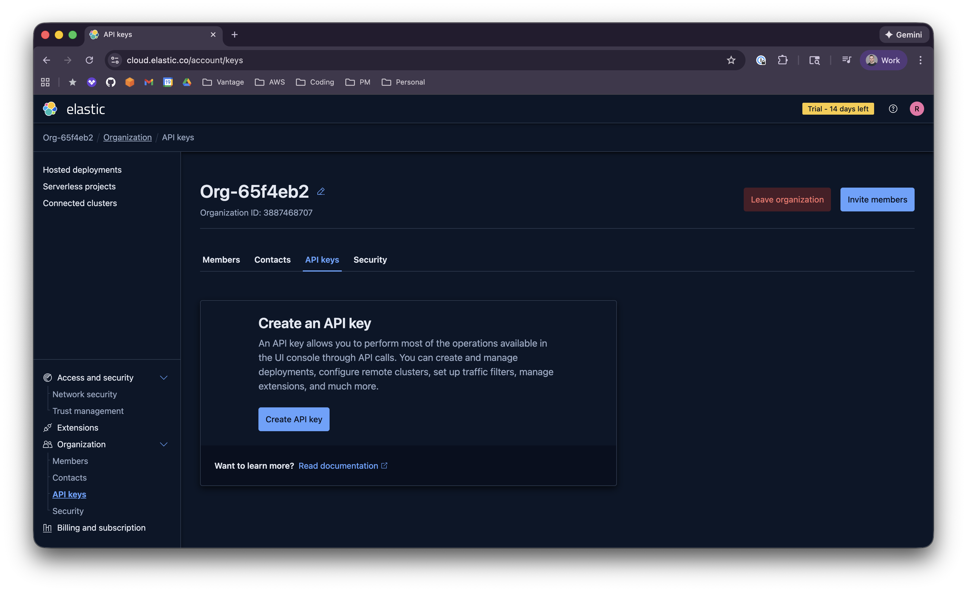 Elastic Cloud Organization and API Keys