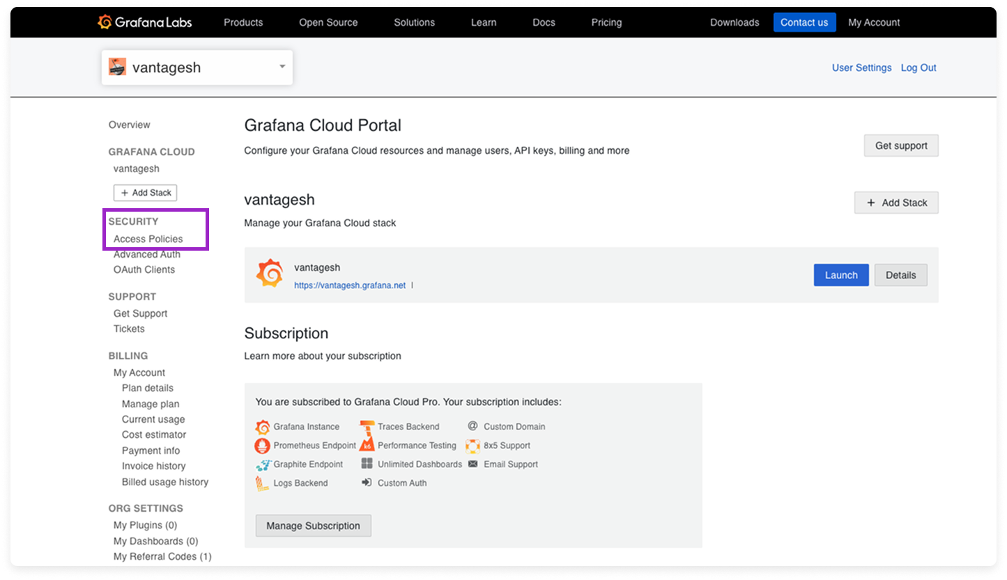 Grafana Cloud portal