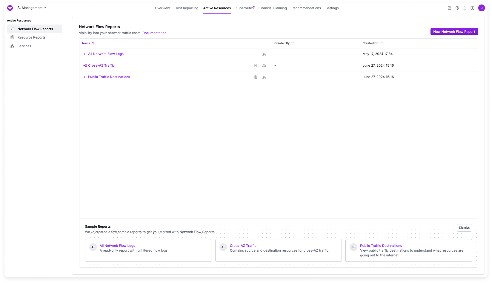 Sample Network Flow Report with cross-AZ and public traffic