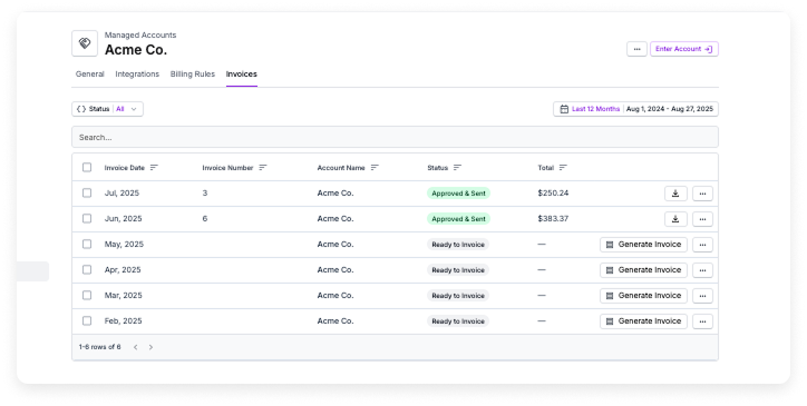 Customer managed account invoices