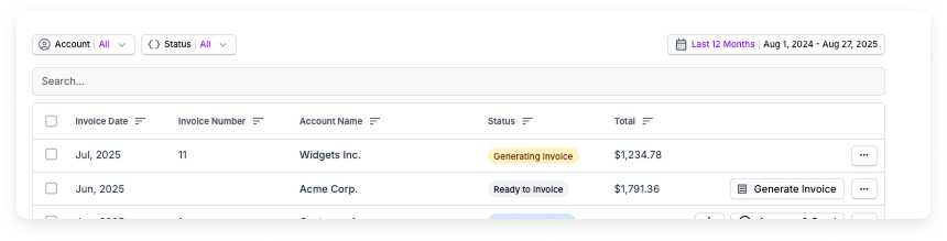 Two invoices in the Generating Invoice state