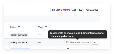 A message appears indicating that you cannot generate an invoice without an associated billing profile