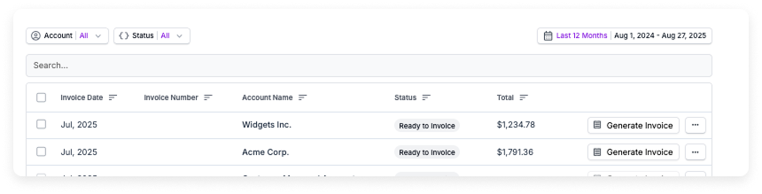 Two invoices in the Ready to Invoice state