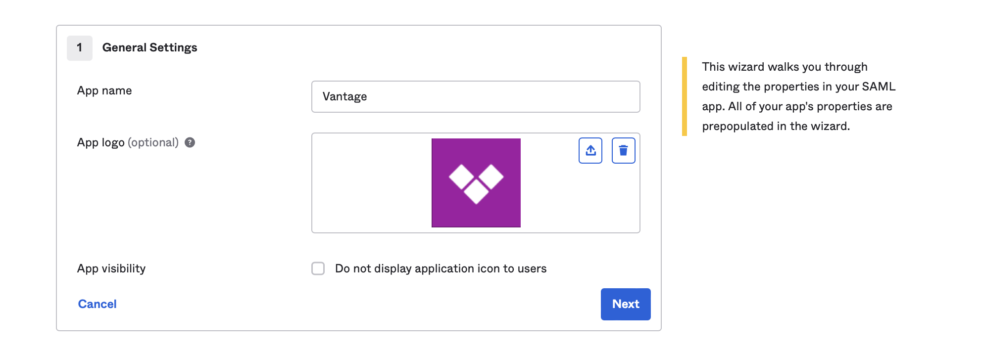 Okta app settings