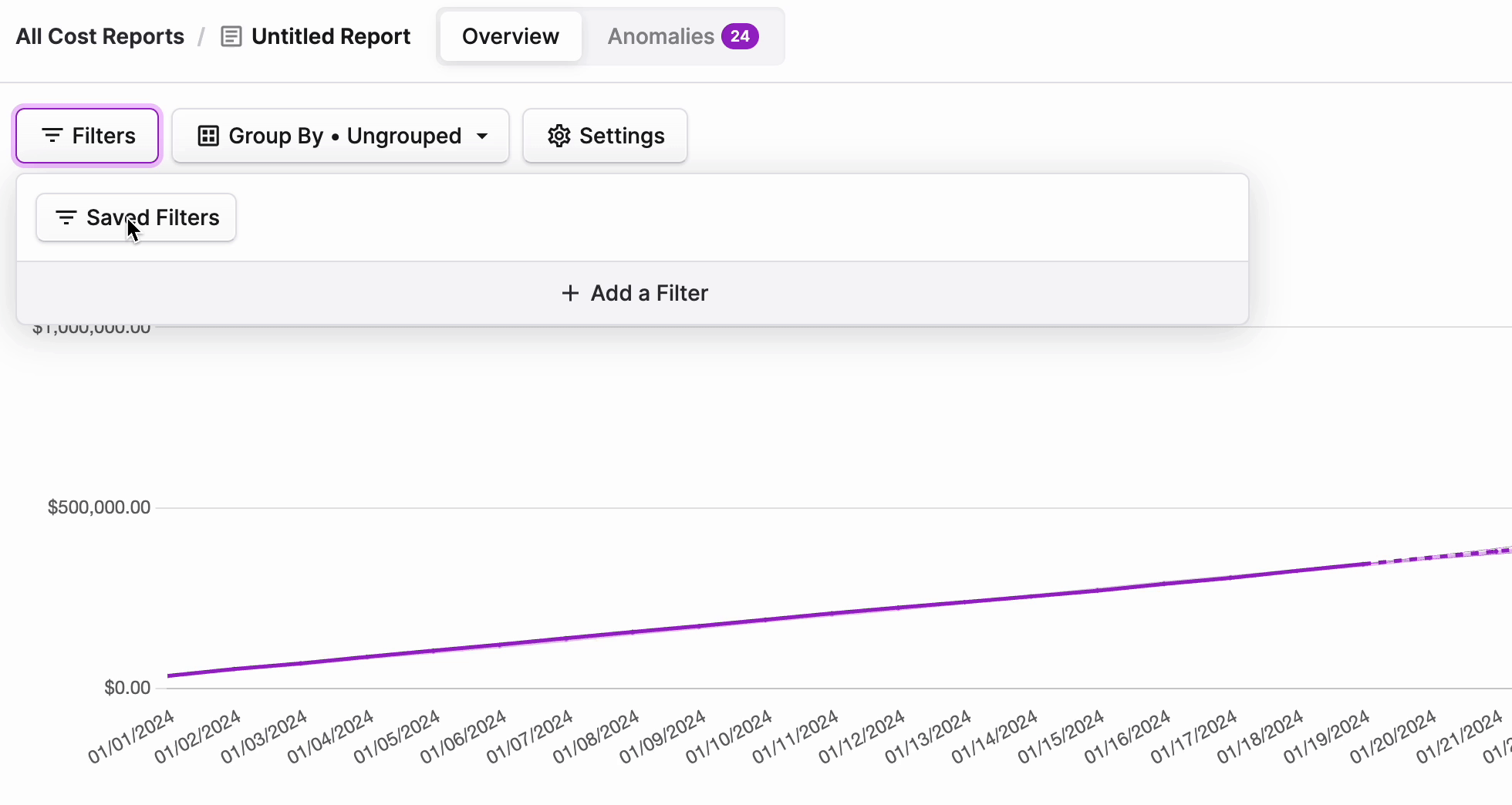 GIF of filtering RDS costs by category and sorting the table in the console