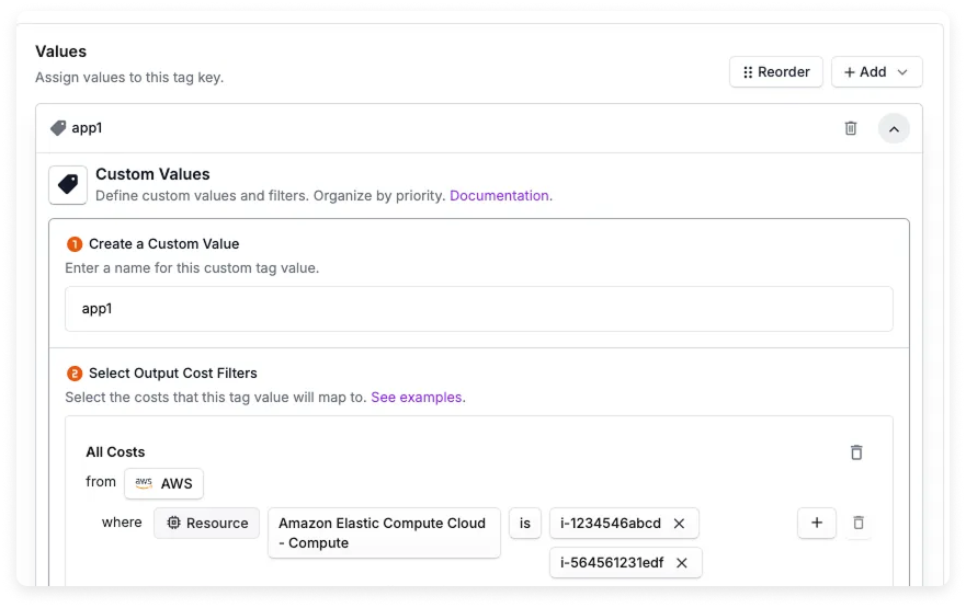 An example of an application tag based on specific AWS resources