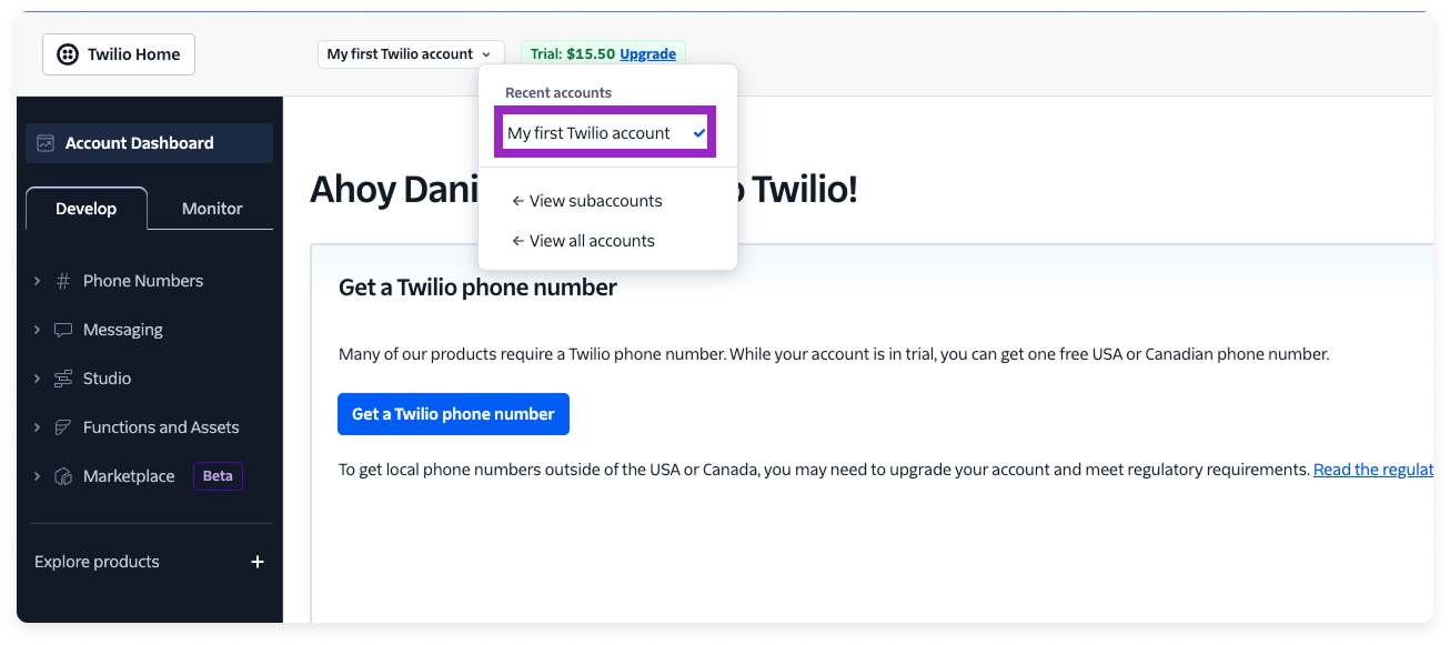 Twilio account name