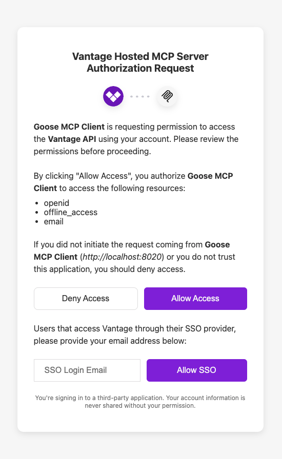 Authorize the MCP in Vantage